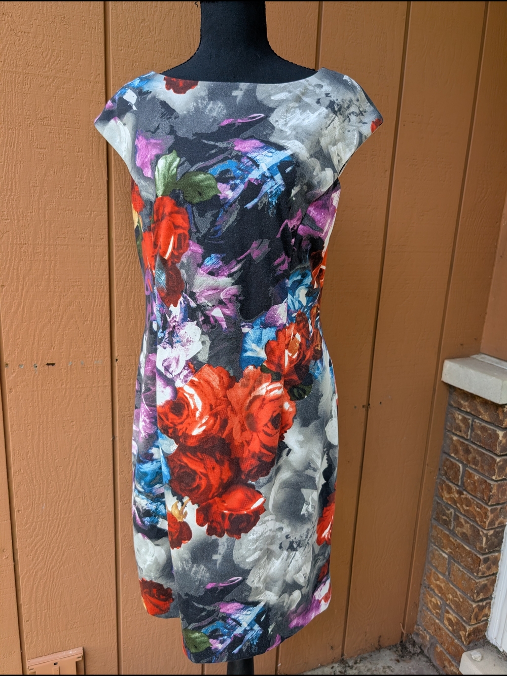 London Times Size 14 Bold Floral Cap Sleeve Sheath Dress Women's